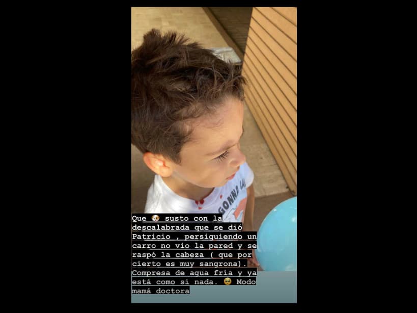 Patricio, hijo mayor de la conductora de 'Guerreros 2020', se raspó la cabeza mientras jugaba.