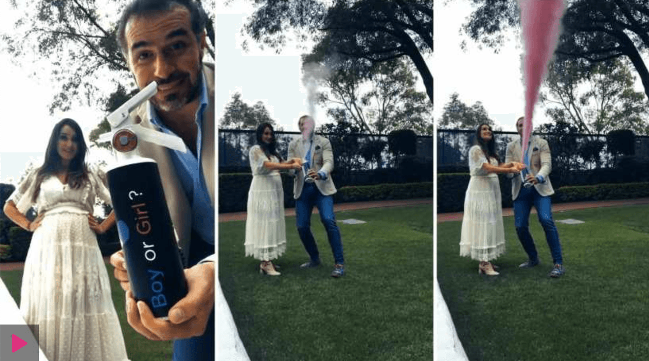 Para este evento virtual, tanto la intérprete como su esposo, utilizaron un disparador de gas que proyectó colores rosas en el aire. "Estamos felices y agradecidos con Dios por esta gran bendición", expresó también en Instagram.
