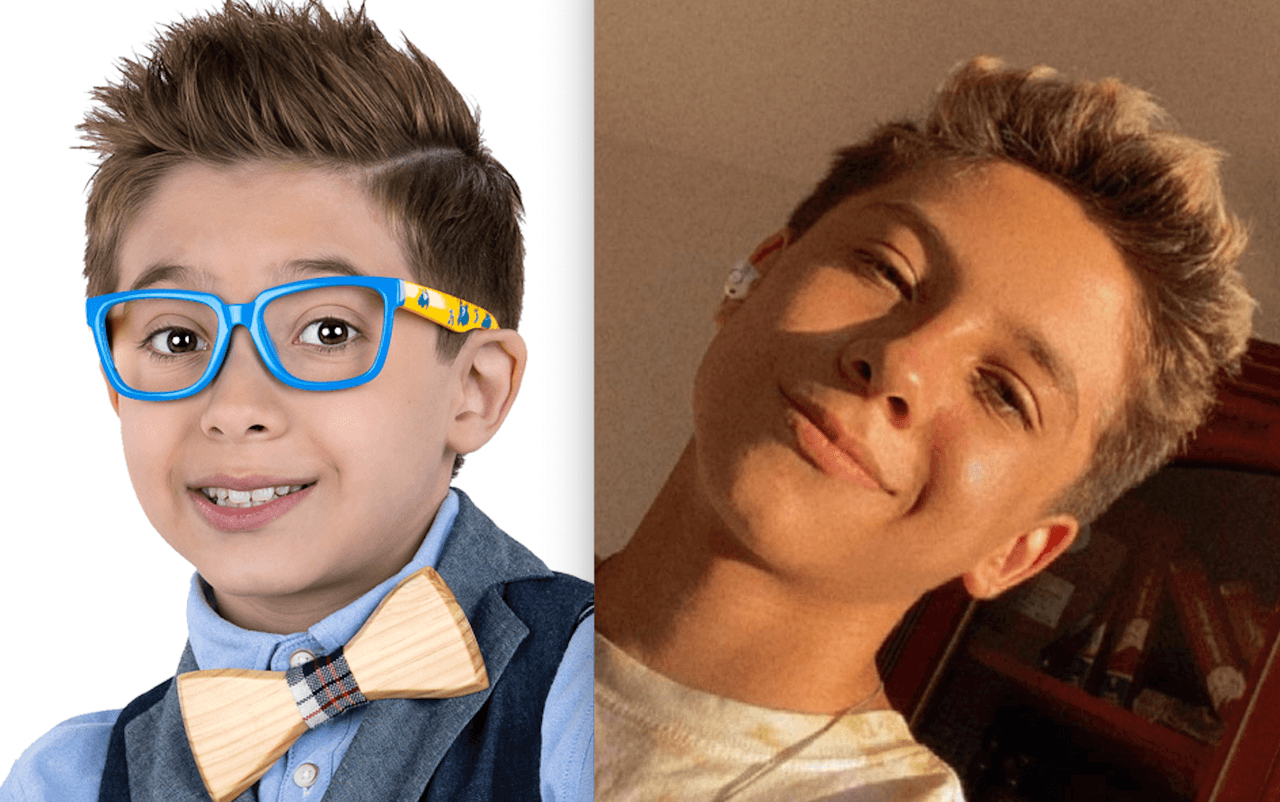 Mientras que 'El Ajolotito' usa lentes, camisas, chalecos y corbata de moño, Tadeo Bonavides luce un look casual y relajado de adolescente.