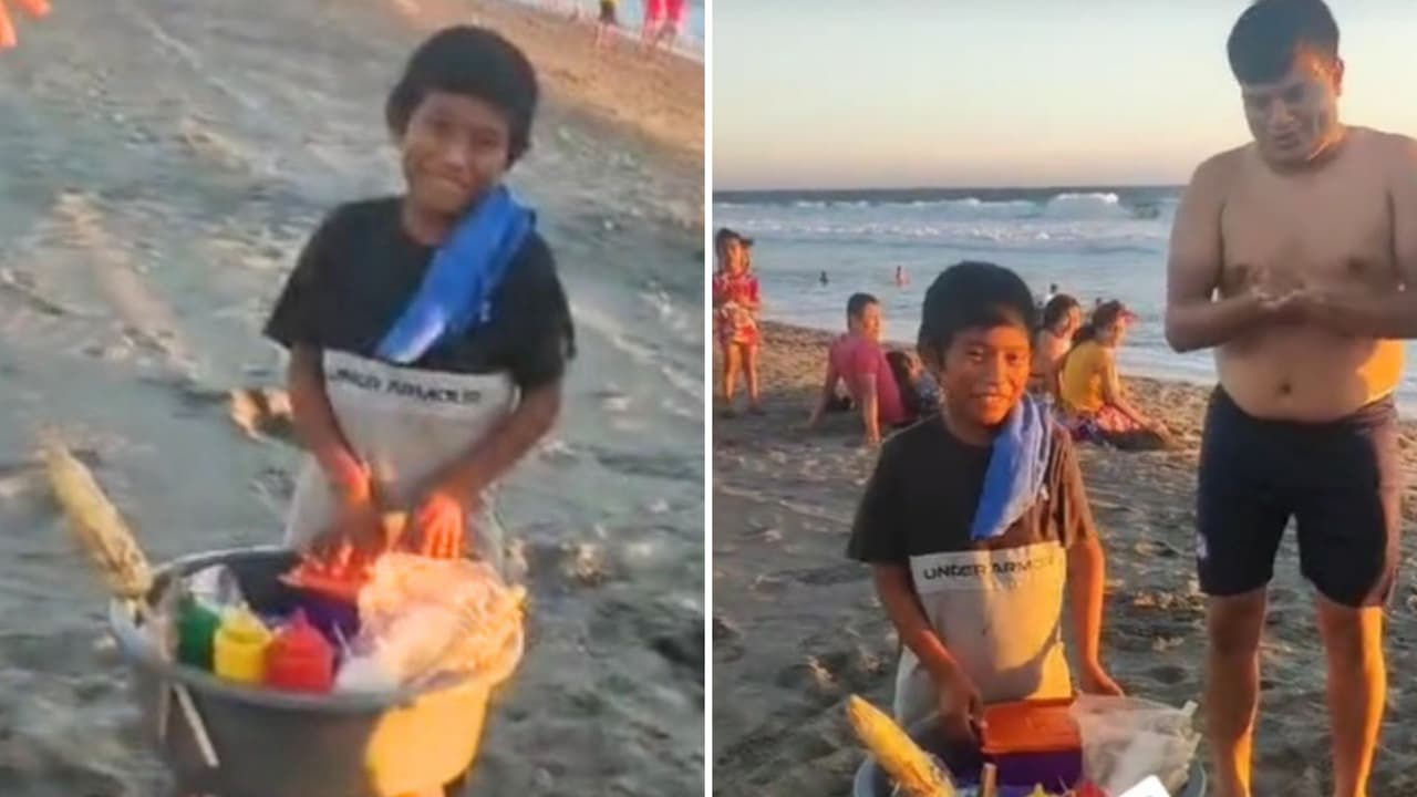 Niño que vende elotes en la playa recibe una gran sorpresa de cumpleaños: video conmueve las redes