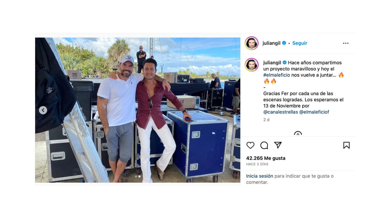 Julián Gil mostró su admiración hacia Fernando Colunga con esta fotografía.