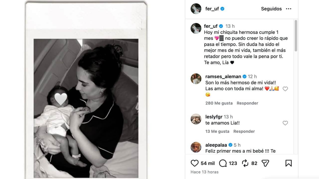 Fernanda Urdapilleta celebra el primer mes de vida de su bebé.
