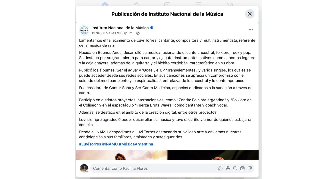 Confirman la muerte de la cantante Luvi Torres.