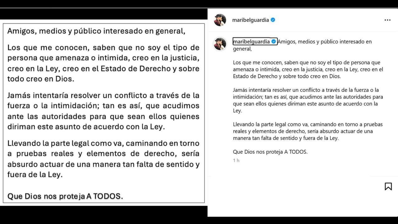 Maribel Guardia lanza comunicado en Instagram, donde asegura que no ha amenazado a Imelda Tuñón, la madre de su nieto