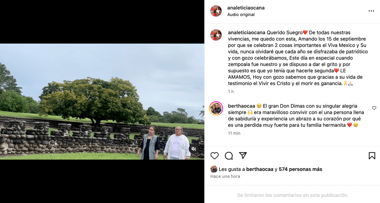 Hermana de Octavio Ocaña despide a su suegro con emotivo mensaje