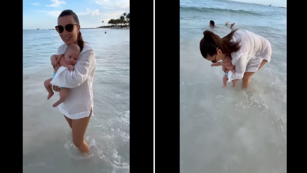 Mariazel viajó con Adrián Rubio y su hijo André a la Riviera Maya