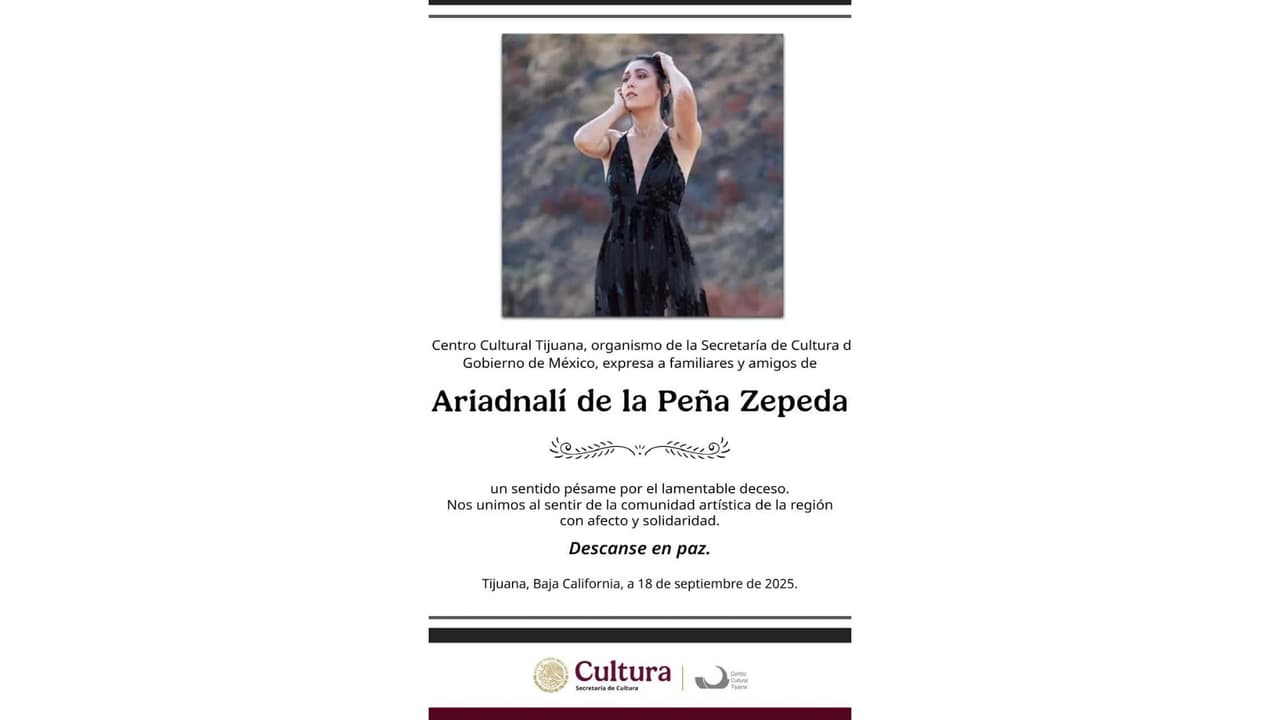 Anuncian la muerte de Ariadnalí De la Peña Zepeda.
<br>
