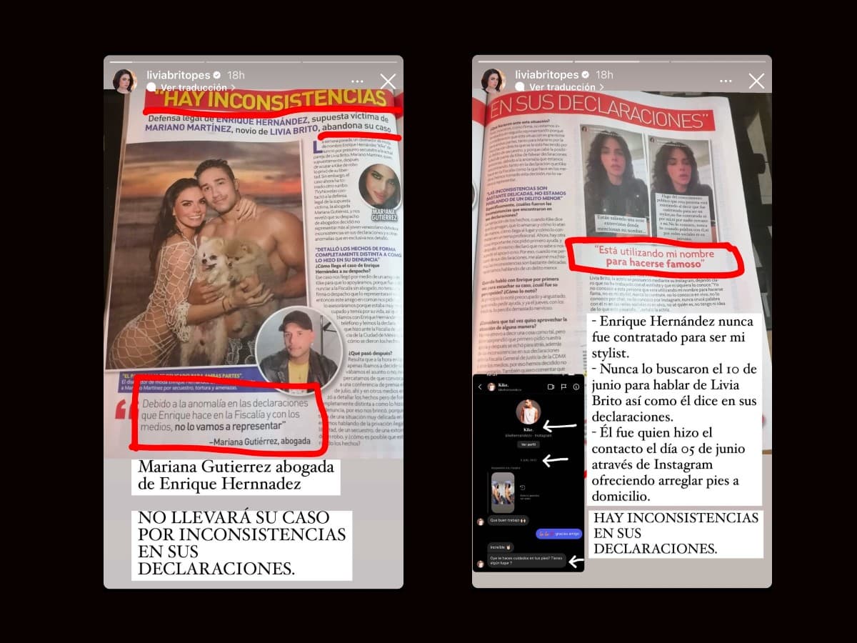 Livia Brito defiende a su novio; revela inconsistencias en declaraciones de asesor de imagen.