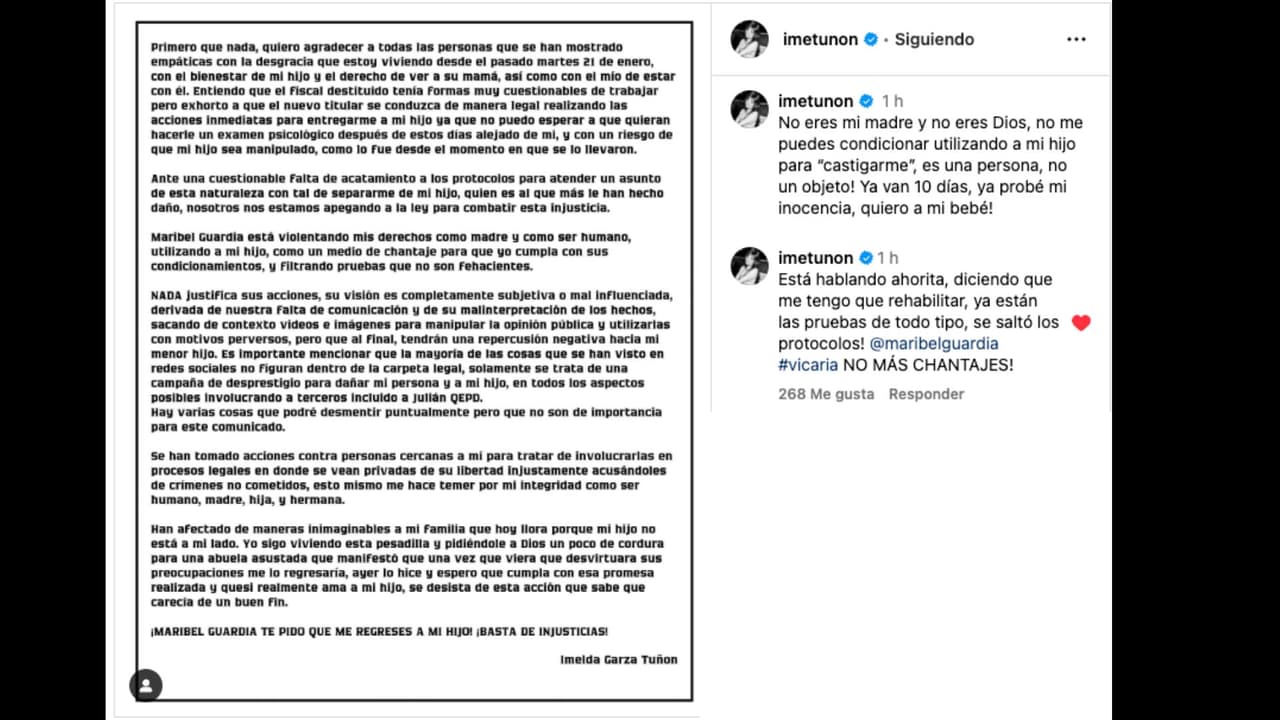 Imelda Tuñón lanza comunicado durante la conferencia de prensa de Maribel Guardia; pide que le devuelvan a su hijo