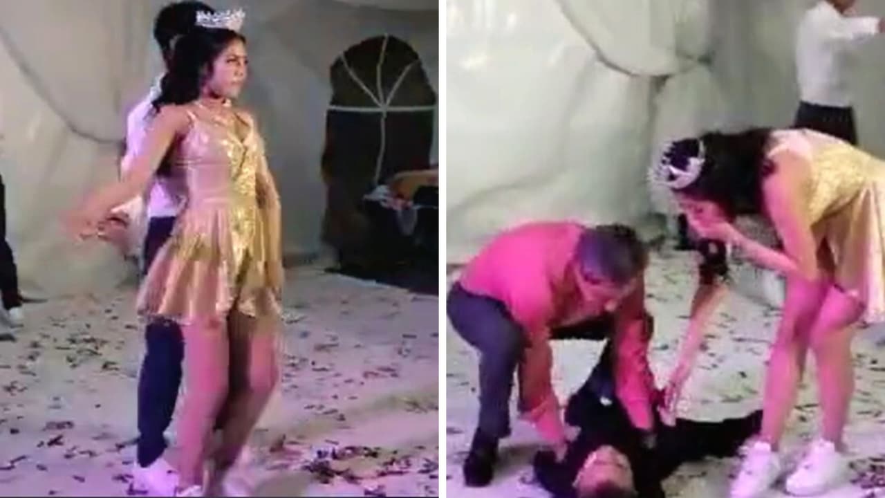 Quinceañera y chambelán pisotean a niño que se atravesó mientras bailaban el vals