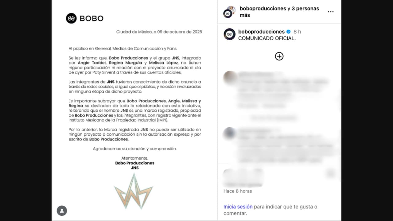 Bobo Producciones deslinda a JNS del regreso a los escenarios de Jeans