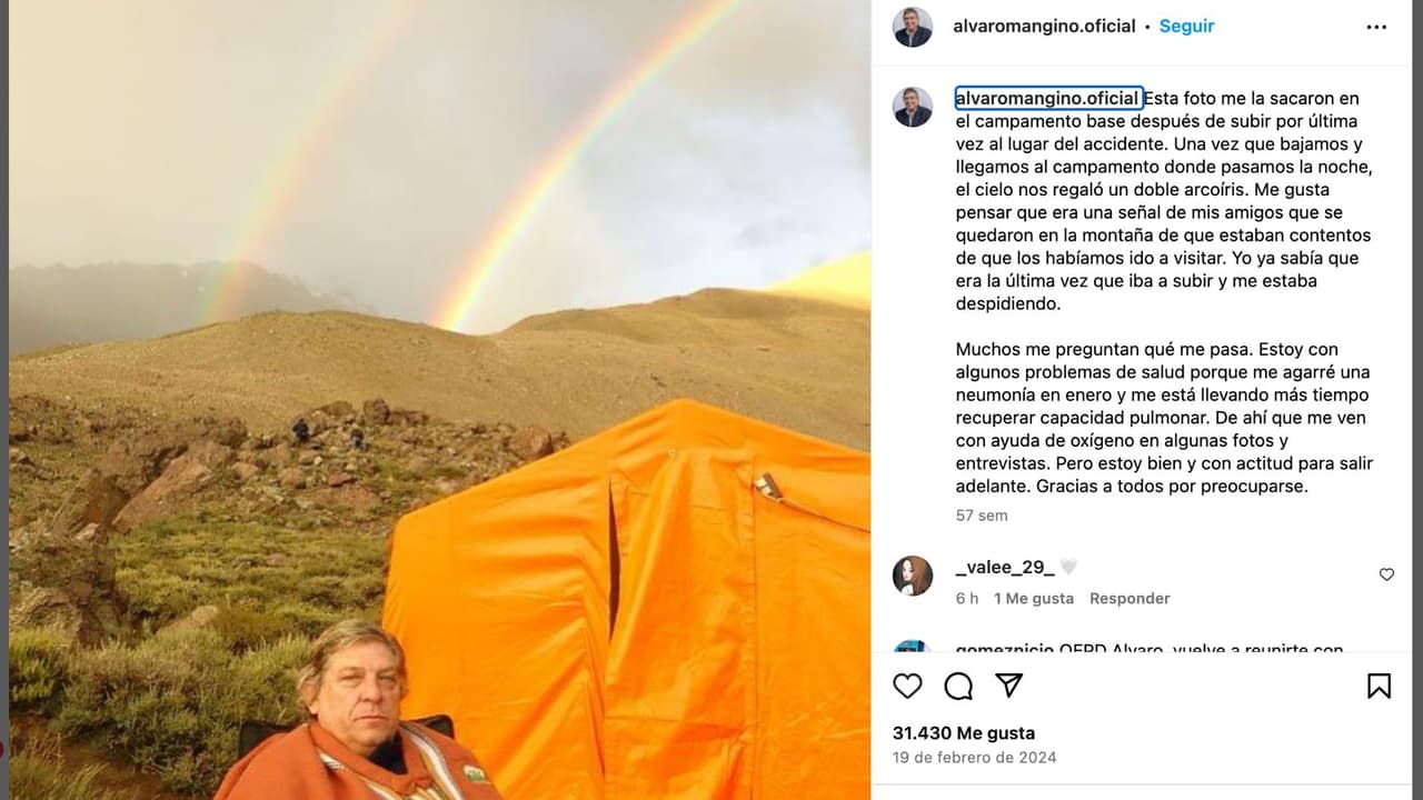 Álvaro Mangino y su última foto en el lugar del accidente.