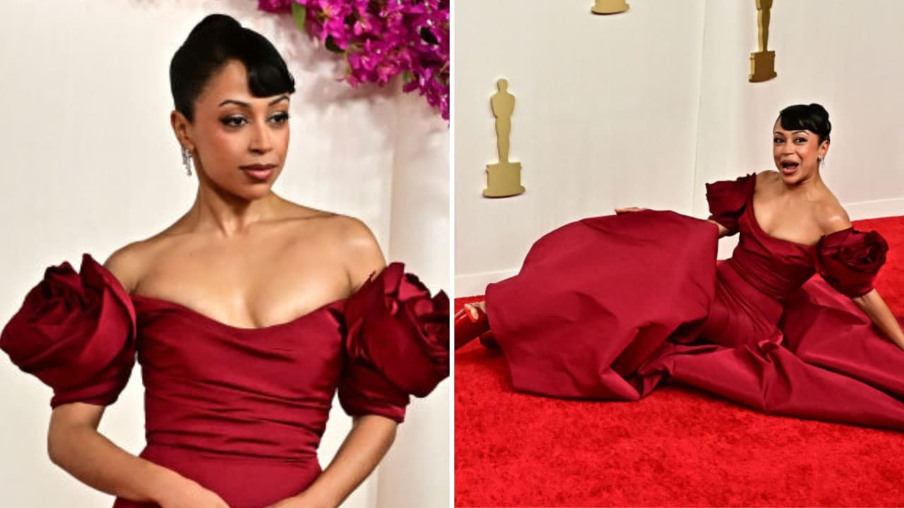Los Premios Oscar 2024 ya tuvieron su primera caída: Liza Koshy se levantó como toda una reina