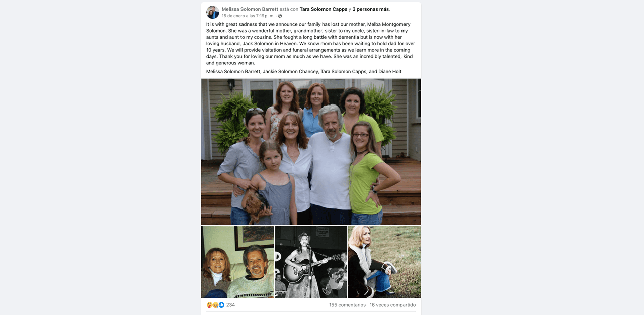 Muere la cantante Melba Montgomery y así la despiden