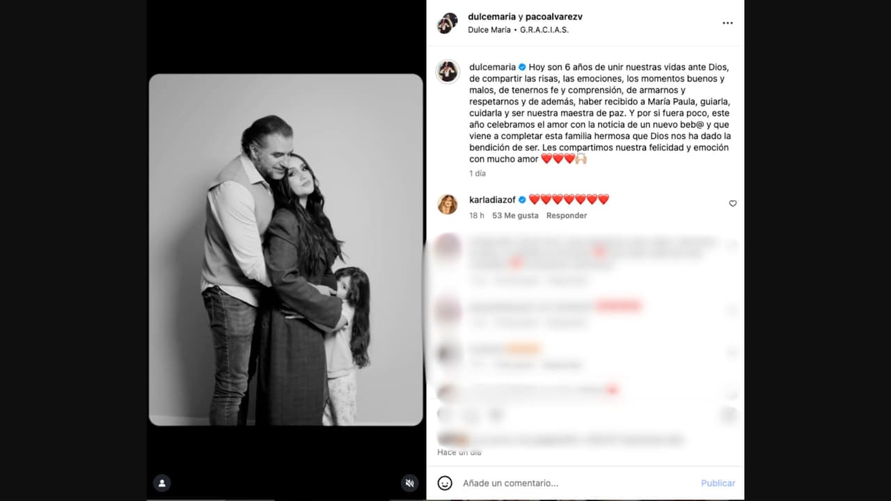Dulce María celebra su sexto aniversario de bodas con una publicación en redes junto a su familia