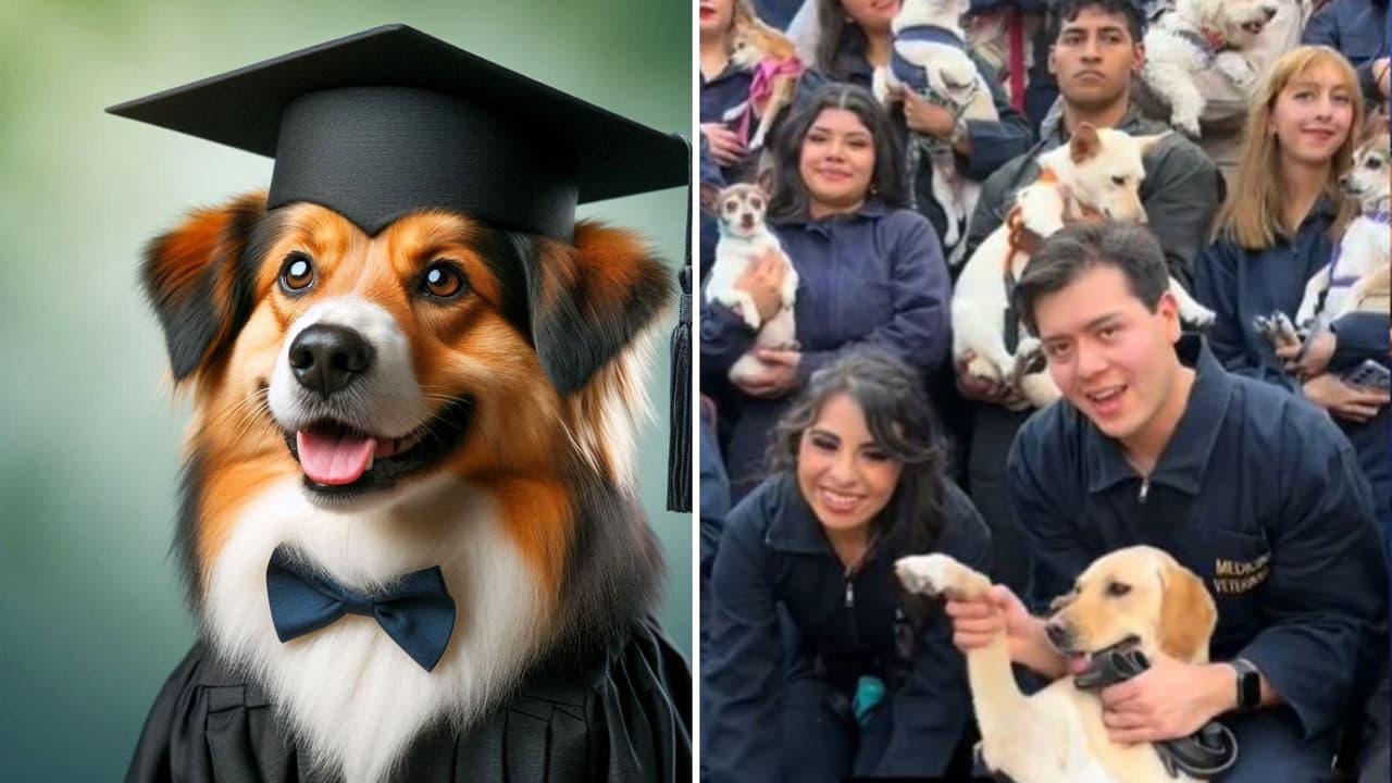 Estudiantes de Veterinaria de la UNAM se gradúan acompañados de sus perros y se vuelven virales
