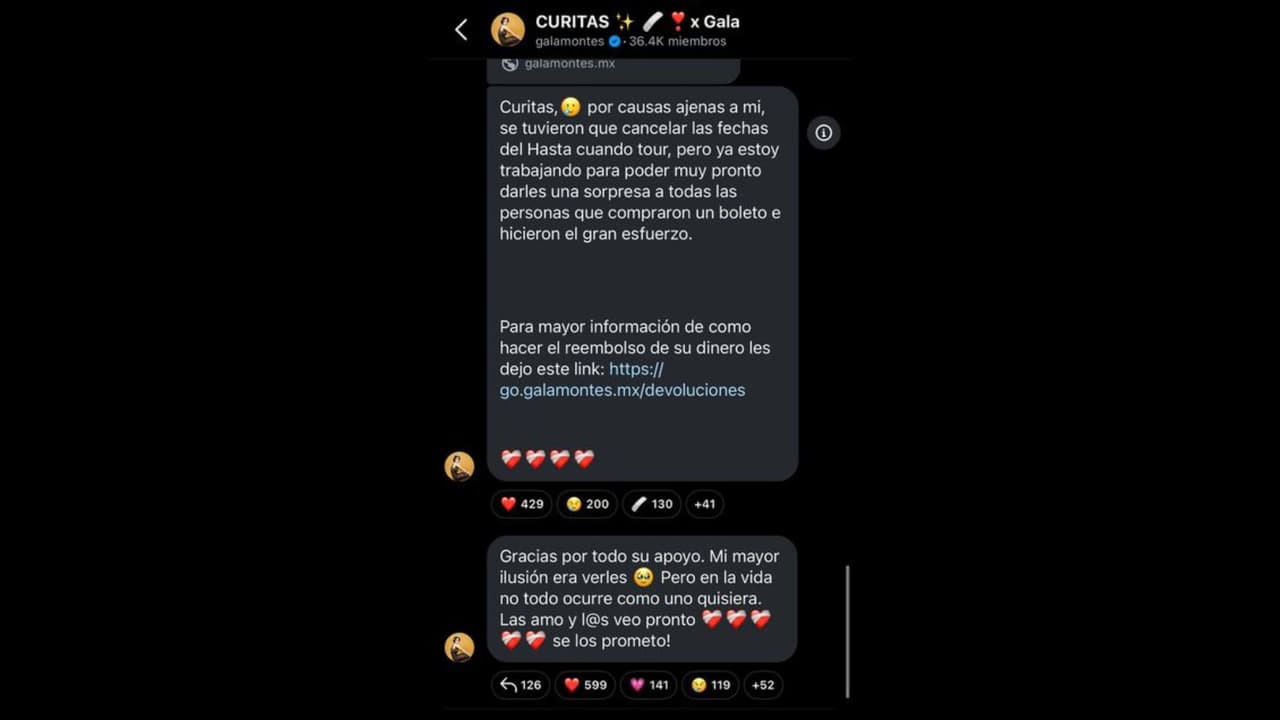 Gala Montes anuncia la cancelación del resto de sus conciertos en México