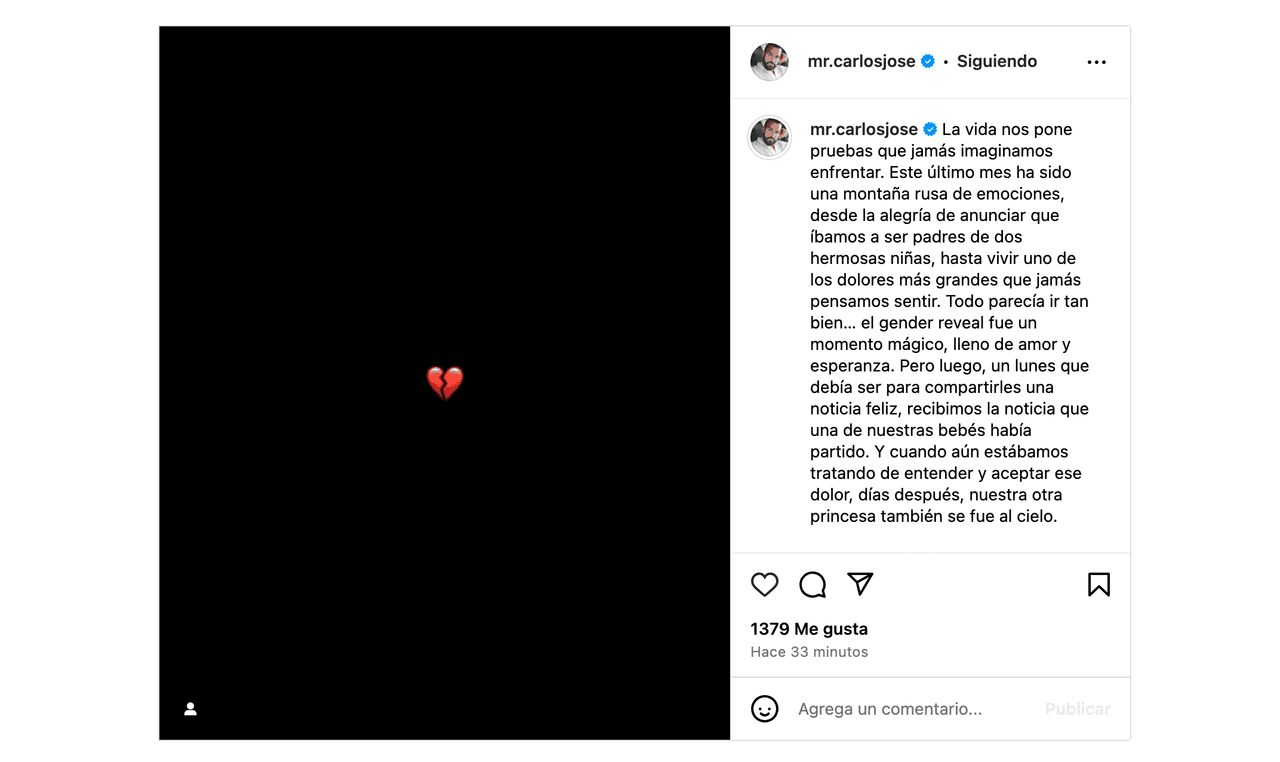 Así anunció el conductor de televisión la muerte de su otra bebé a días del fallecimiento de su hija