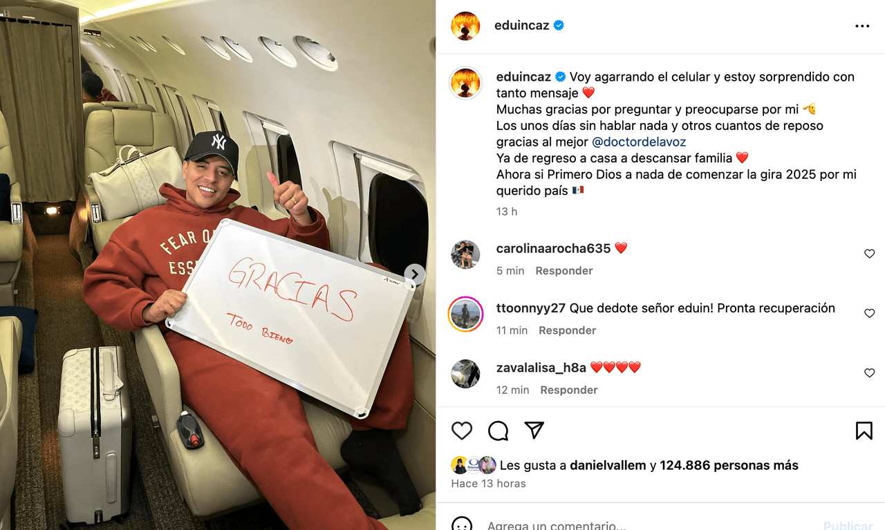 Eduin Caz reaparece tras hospitalización y cirugía