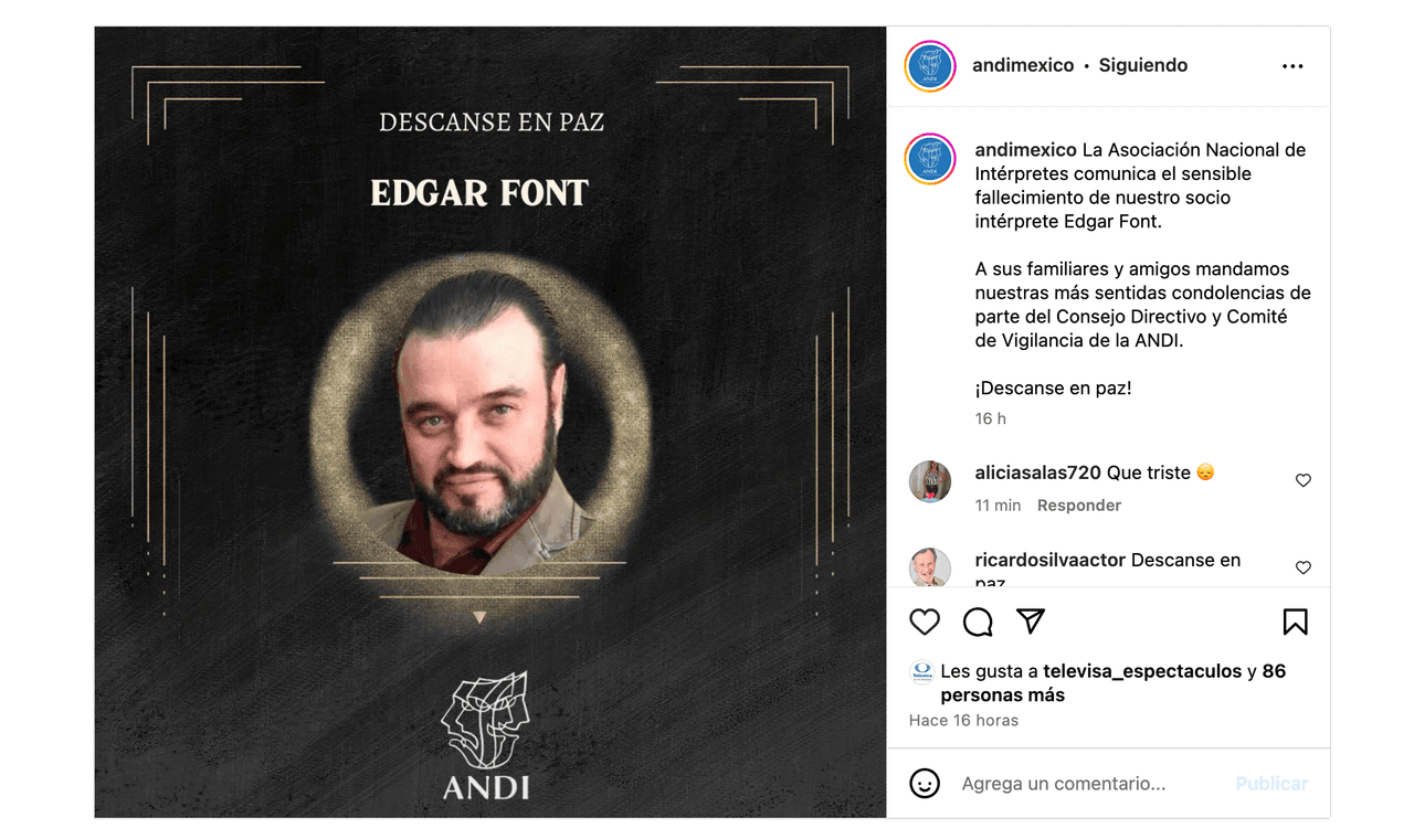 Confirman la muerte del actor mexicano Edgar Font