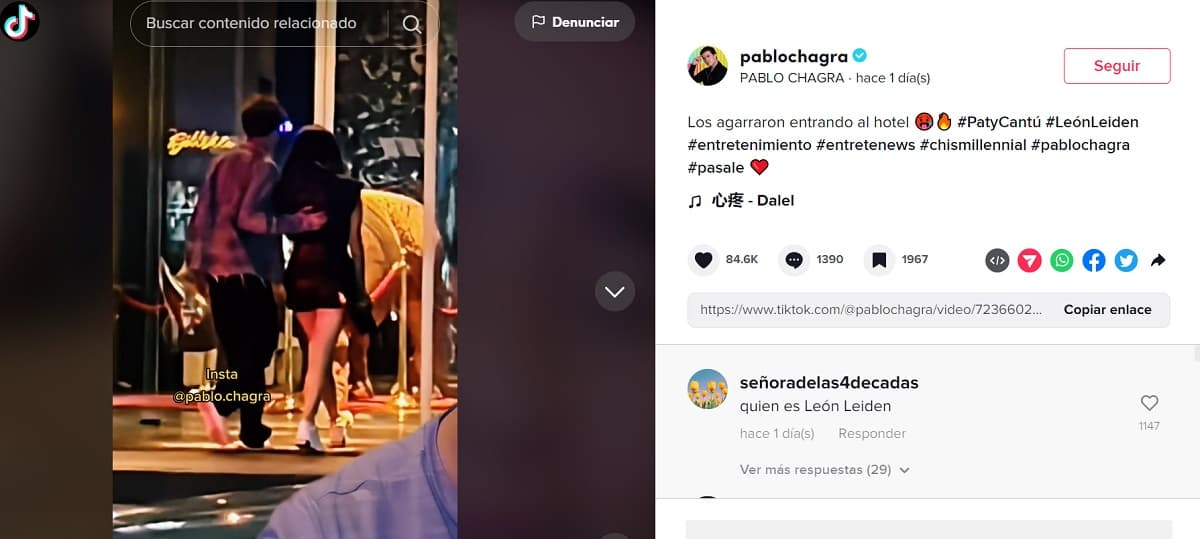 Pablo Chagra compartió una imagen de la cantante con su presunto amante