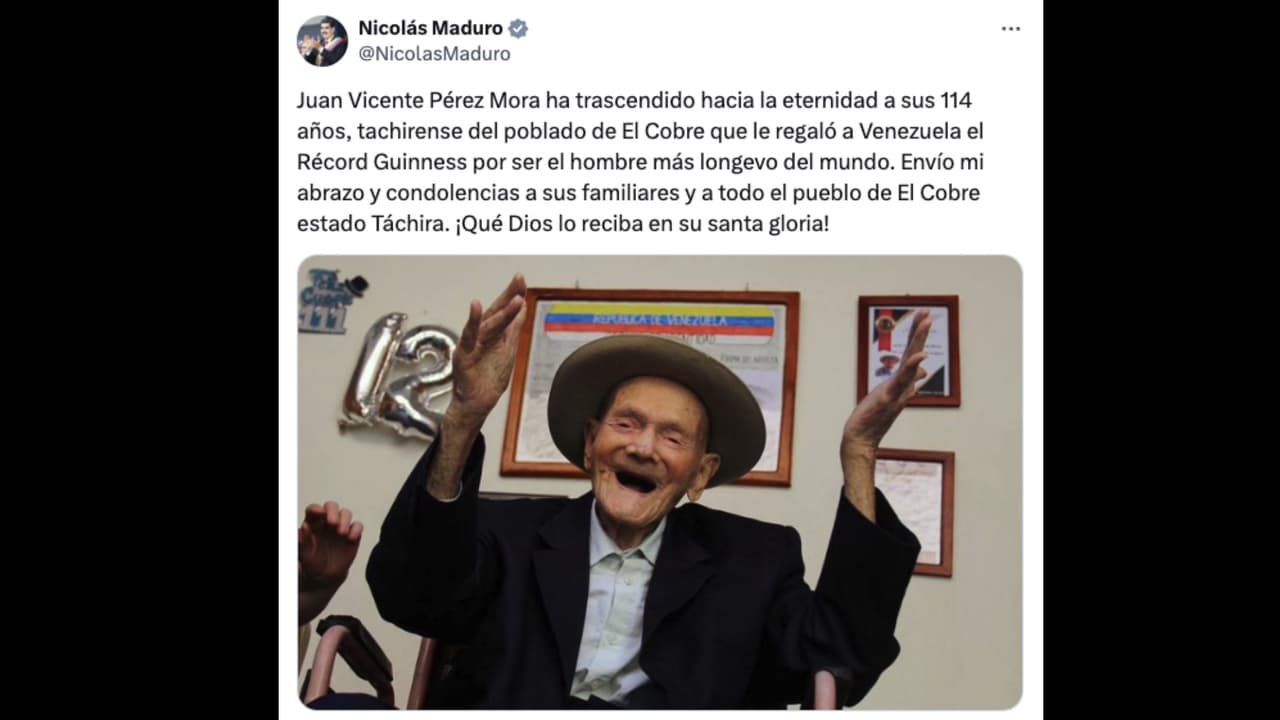 Nicolás Maduro manda sus condolencias a la familia de Juan Vicente Pérez Mora