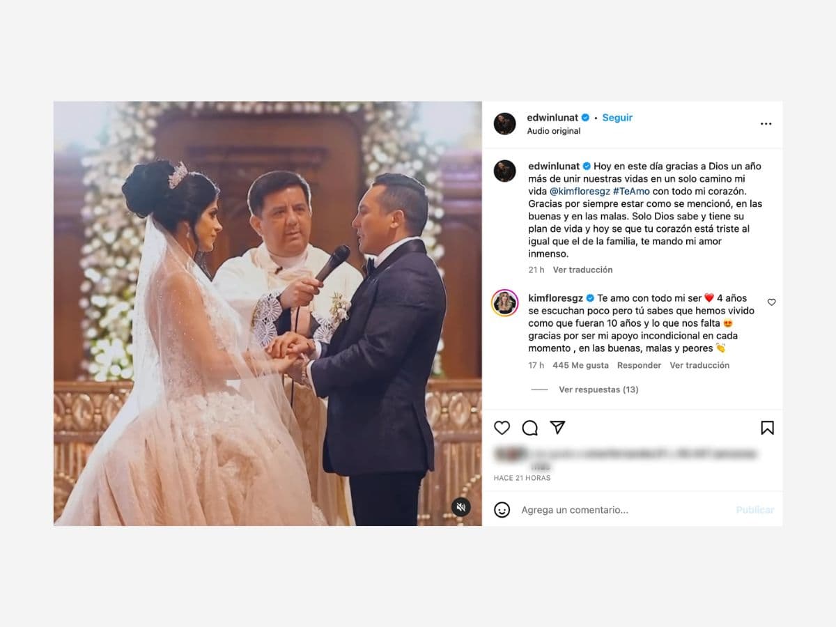 Kimberly Flores celebra cuatro años de casada con Edwin Luna.