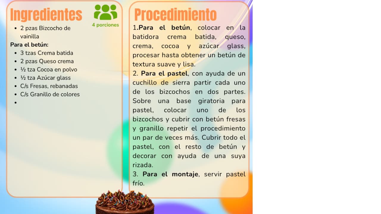 Receta de pastel de vainilla con chocolate.