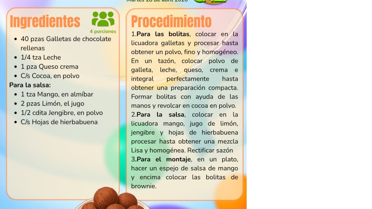 Receta de bolitas de brownie.