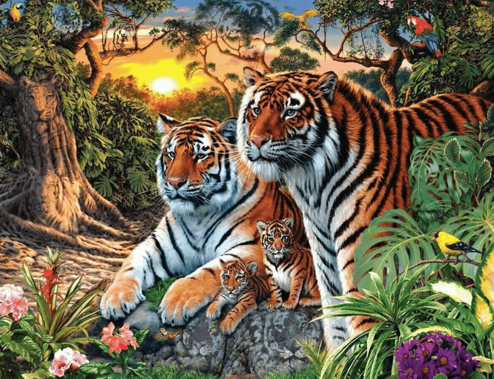 Aquí podrás ver algunos tigres, ¿cierto? Pues la imagen tendrá más ejemplares de esta especia de los que aparentemente tiene. Te retamos a buscarlos en toda la imagen, que la naturaleza no te detenga.