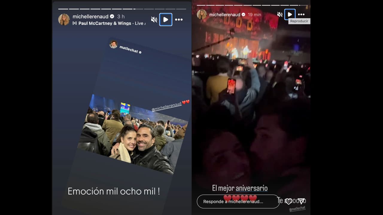 Michelle Renaud y Matías Novoa celebran su primer aniversario de bodas asistiendo al concierto de Paul McCartney en Madrid, España