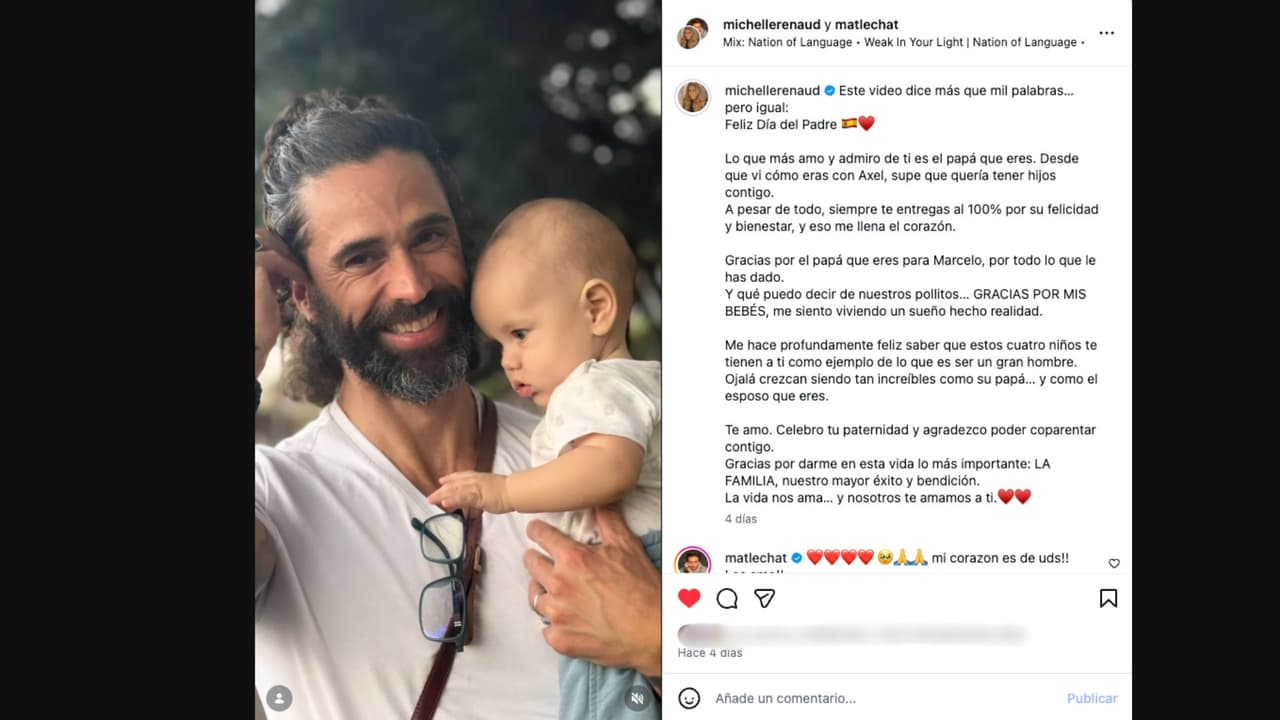 Michelle Renaud dedica emotivo mensaje a Matías Novoa por el Día del Padre en España