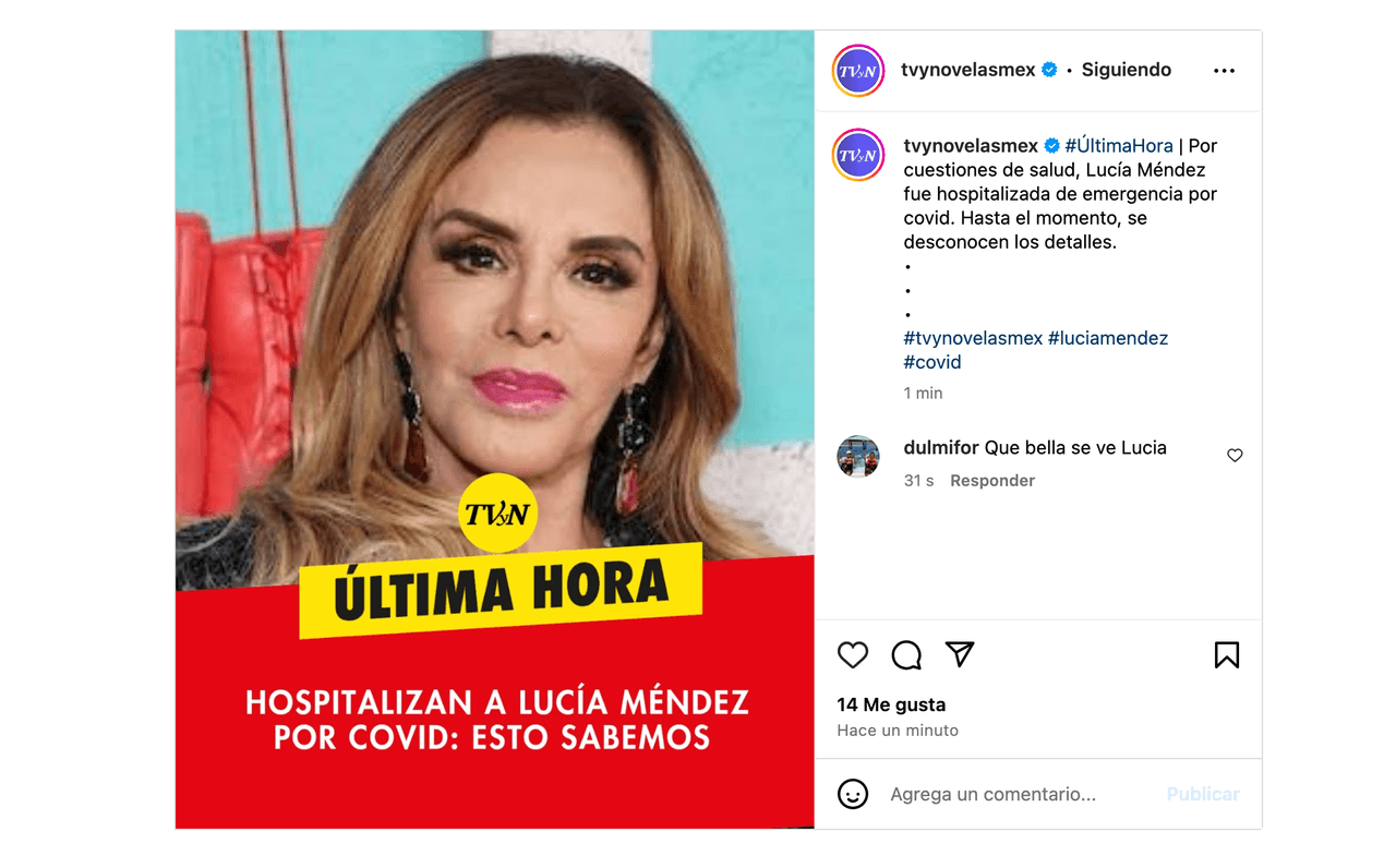 TVyNovelas reveló que Lucía Méndez fue hospitalizada de emergencia
