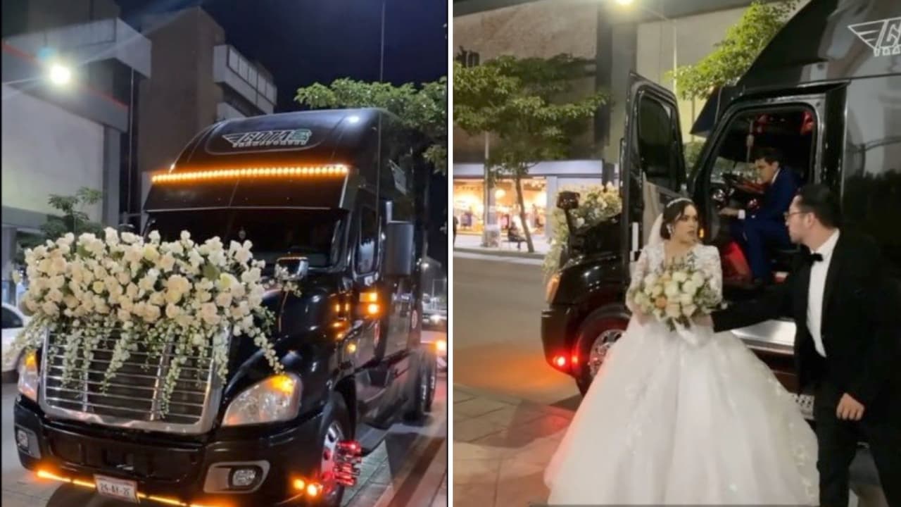 Novia llega a su boda en un tráiler y su gran entrada se hace viral