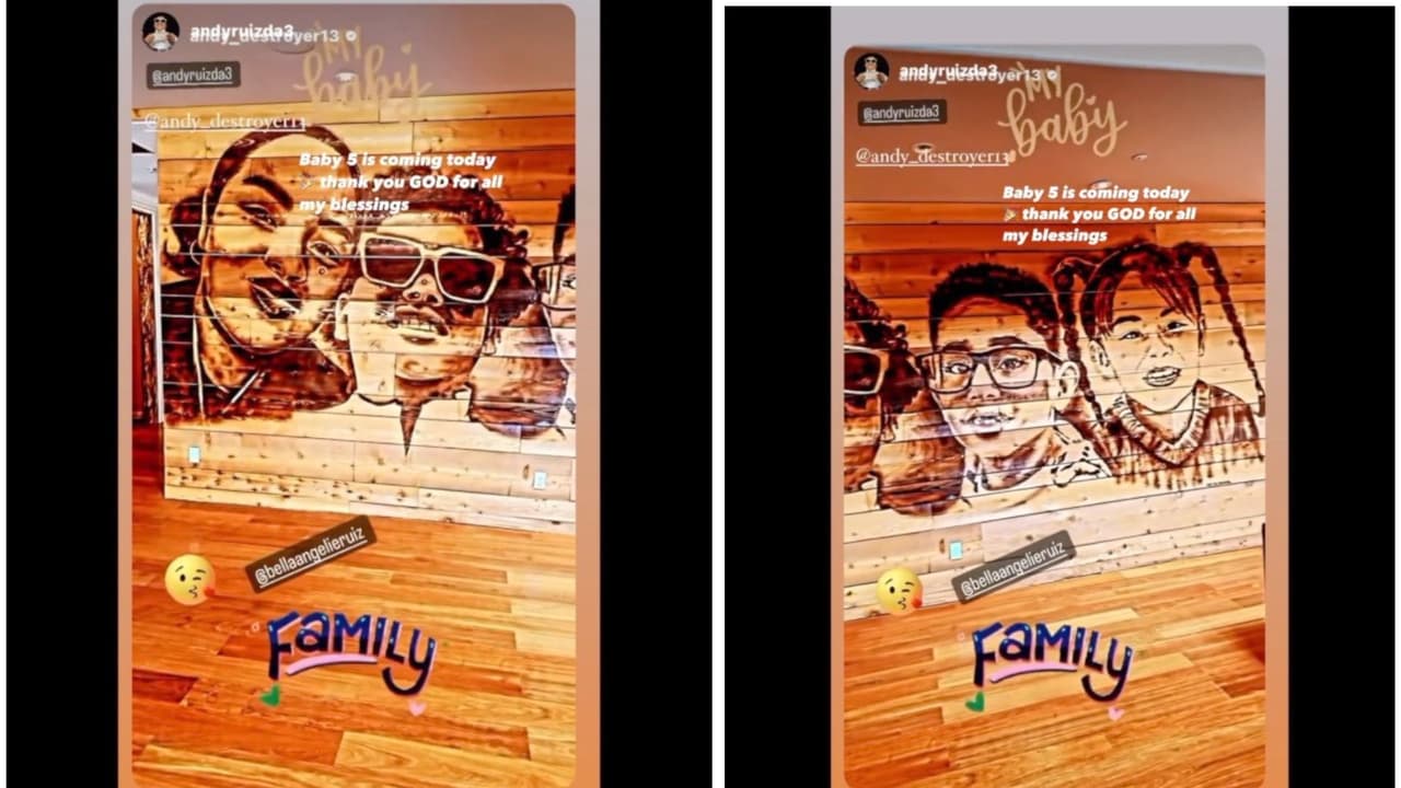 El boxeador Andy Ruiz Jr. celebró la llegada de su quinta hija, mostrando el mural que tiene con los rostros de sus otros hijos