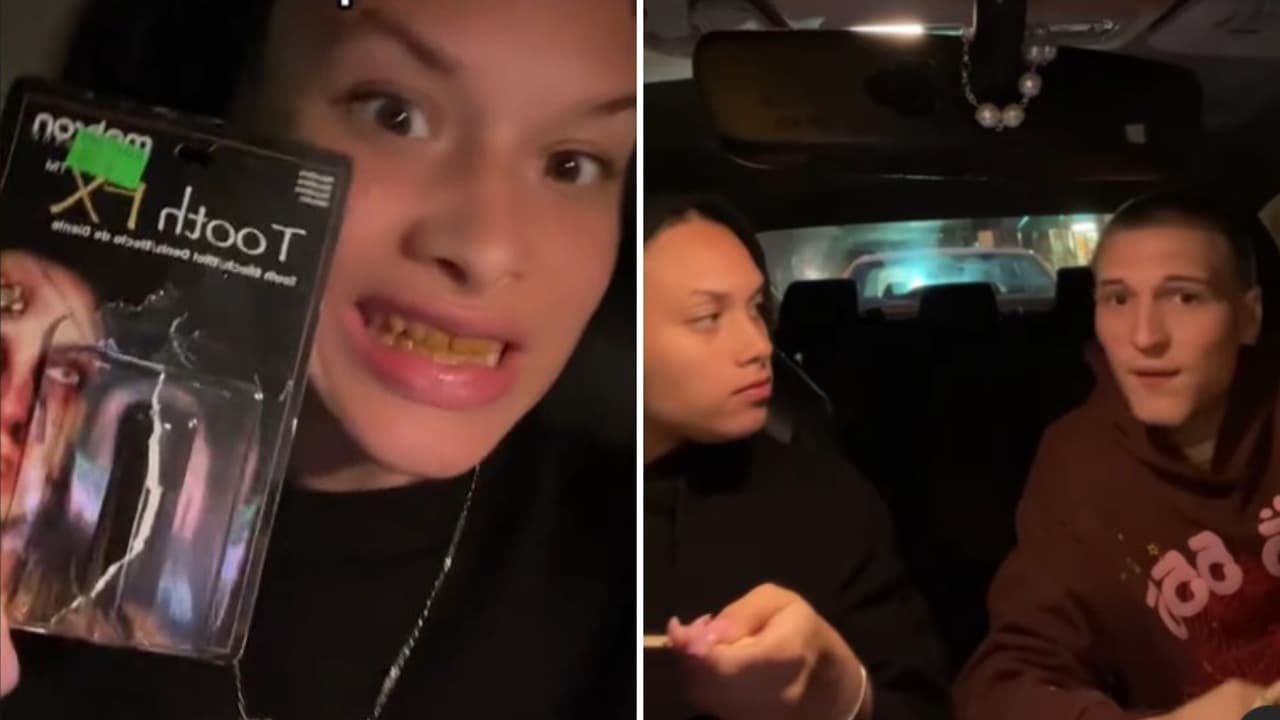 Novia juega broma de dientes feos a su novio.