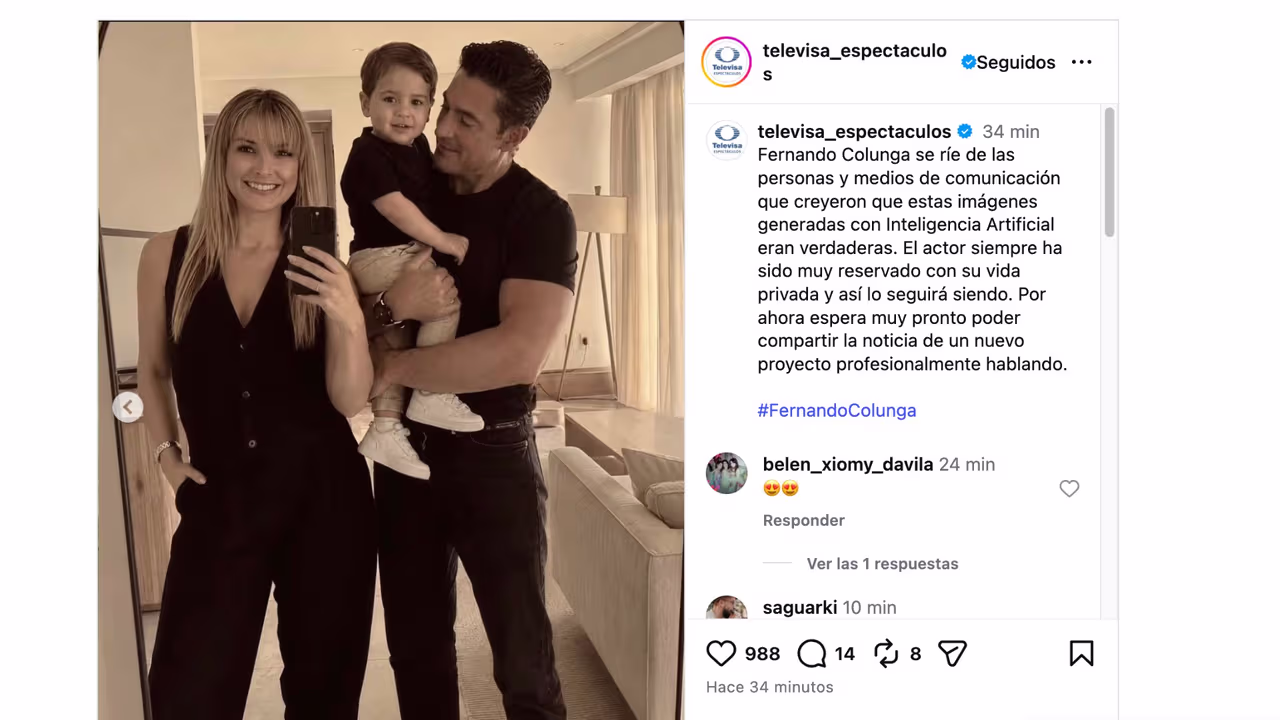 Fernando Colunga reacciona a supuestas fotos de su familia.