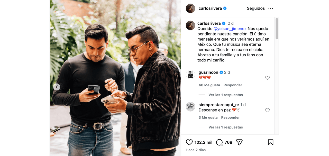 Carlos Rivera está de luto; llora repentina muerte y revela la promesa que no logró cumplir: “Nos veríamos aquí”