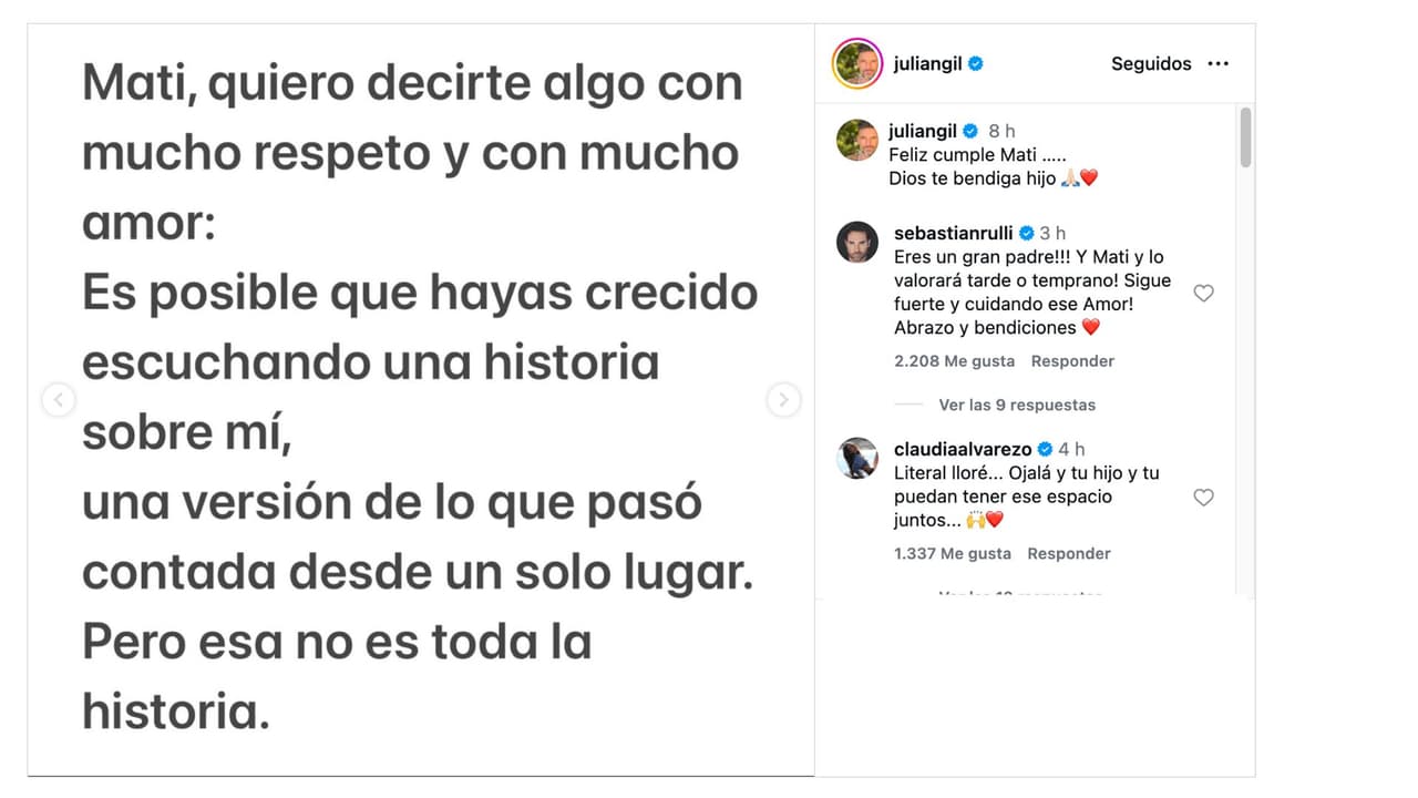 Julián Gil publica carta para su hijo Matías.