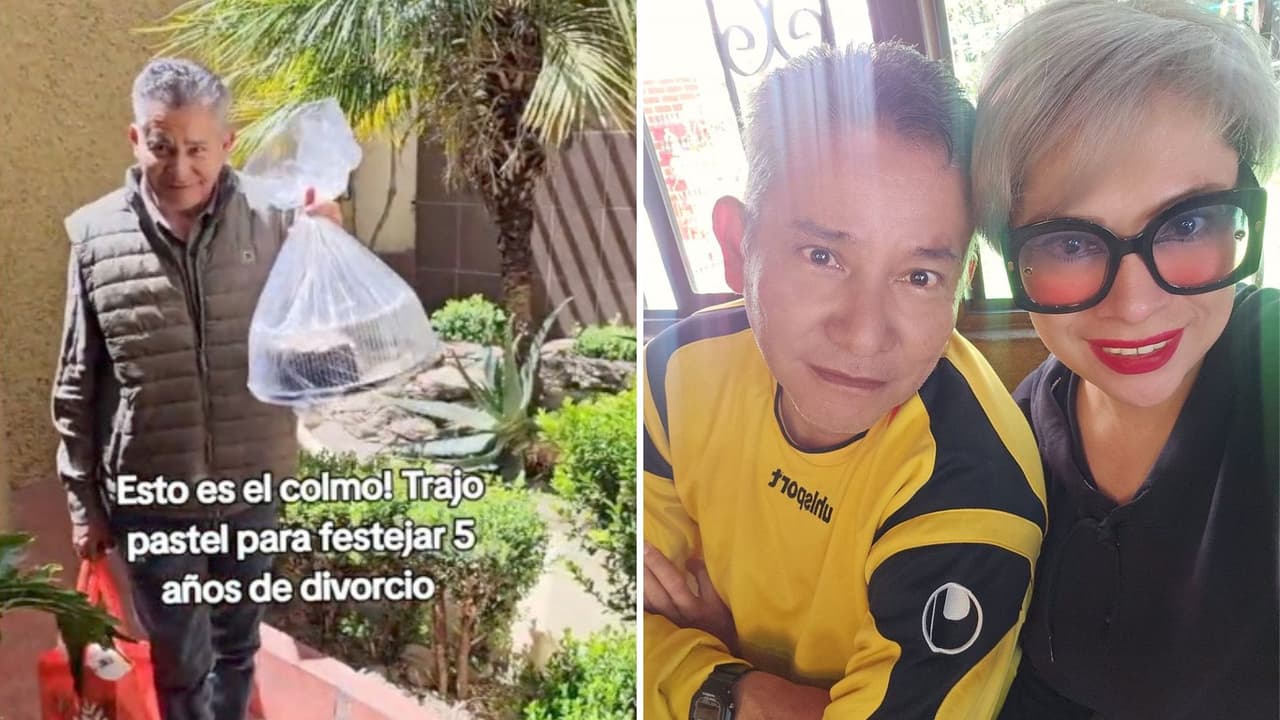 Mujer muestra a su exesposo llegando a su casa con un pastel para celebrar su aniversario de divorcio