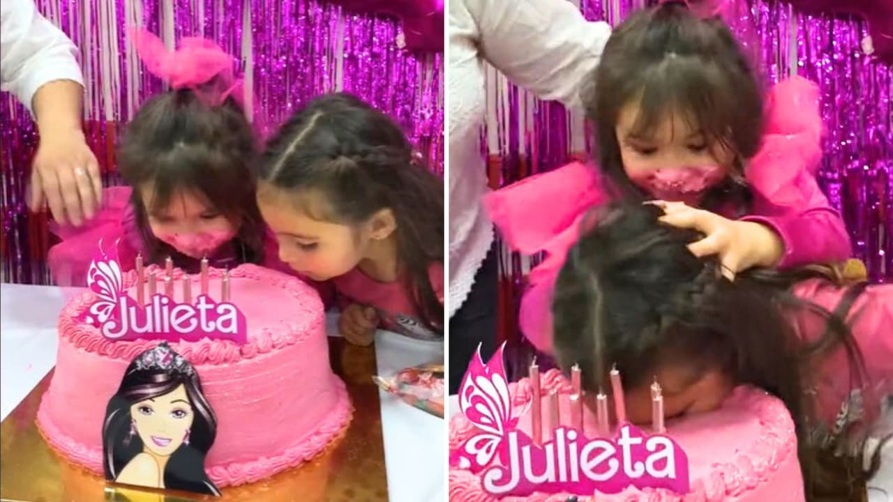 Niña quiso morder el pastel de cumpleaños de otra pequeña y ella le dio un "empujoncito", ¿estuvo bien?