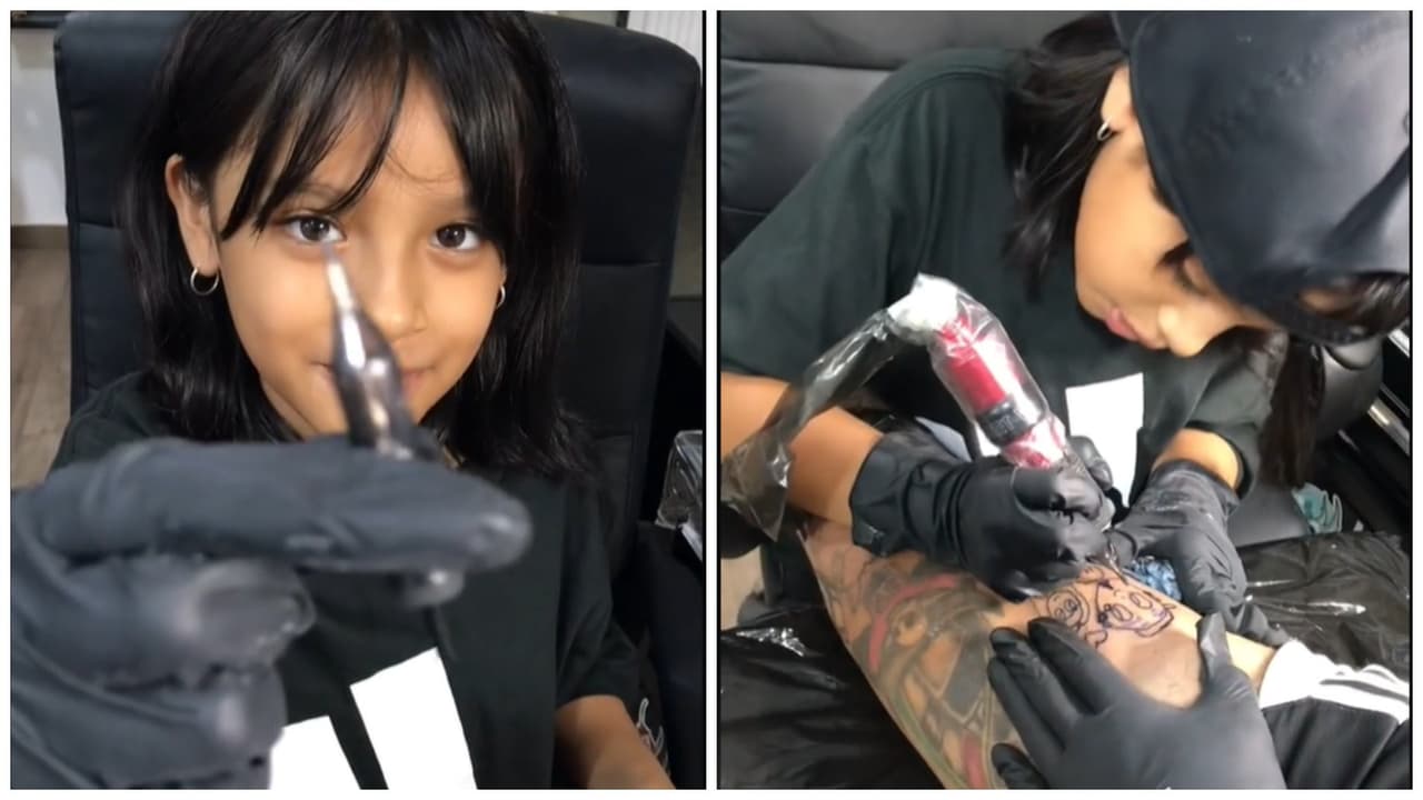 Niña mexicana de 8 años se convierte en tatuadora y su primer cliente fue su papá: así le quedó