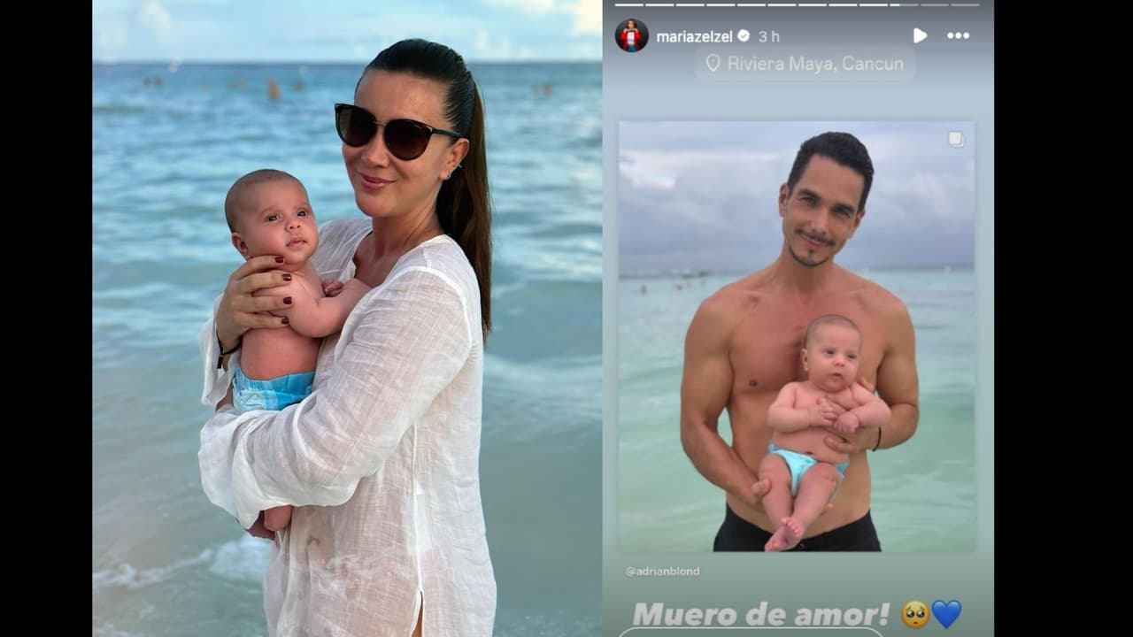 Mariazel y Adrián Rubio posaron con su hijo André en el mar