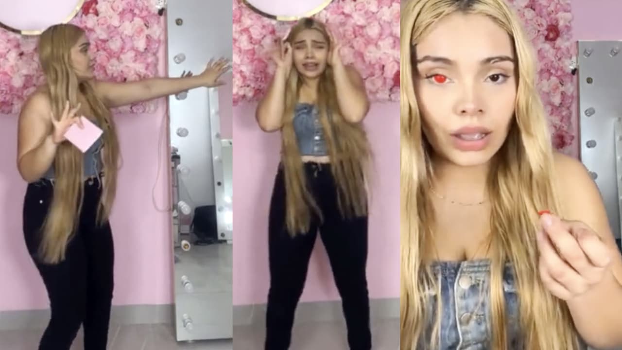 Influencer se desespera al no poderse quitar los pupilentes y no poder ver