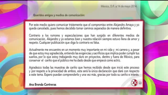 Contreras fue quien dio la noticia en su cuenta de Instagram y semanas después reveló en una entrevista con el 'Programa Hoy', que la boda religiosa sería en octubre de ese año. Sin embargo, pronto revelaría, a través de una publicación en su cuenta de Facebook, que la boda se suspendería. Finalmente, en mayo de 2014, la actriz lanzó, un comunicado en donde confirmaba que el compromiso entre ella y Hank había terminado.