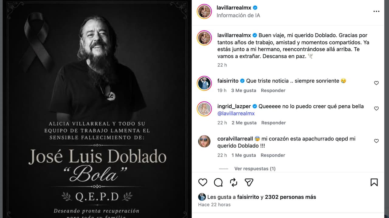 Alicia Villarreal se despide de ser querido con emotivo mensaje.