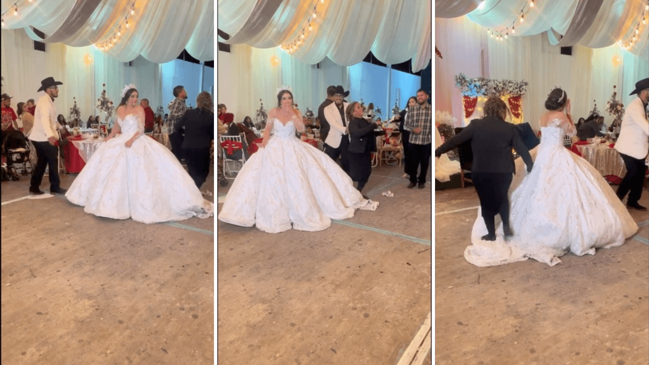 Exhiben en TikTok a la tía que pisó en varias ocasiones el vestido de la novia