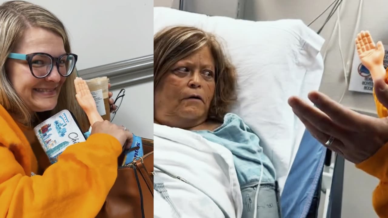 Mamá despierta de cirugía en la muñeca y sus hijas le hacen tremenda broma con manita de juguete