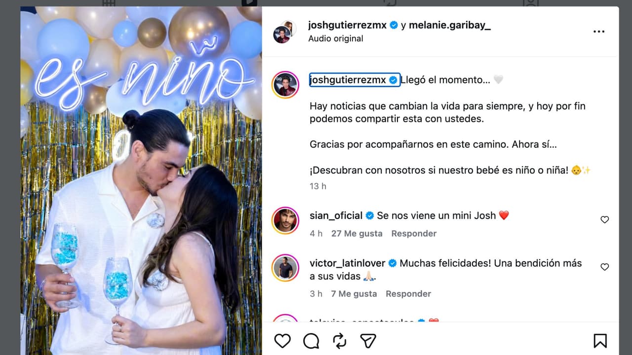 Josh Gutiérrez revela el género de su bebé.
