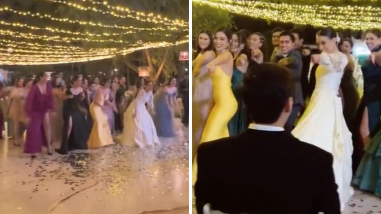 Mujer hace coreografía con invitados para sorprender a su esposo en la boda: así reaccionó